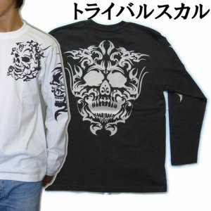 画像: スカルトライバル 和柄 長袖Ｔシャツ 刺青デザインの紅雀（名入れ刺繍可）通販